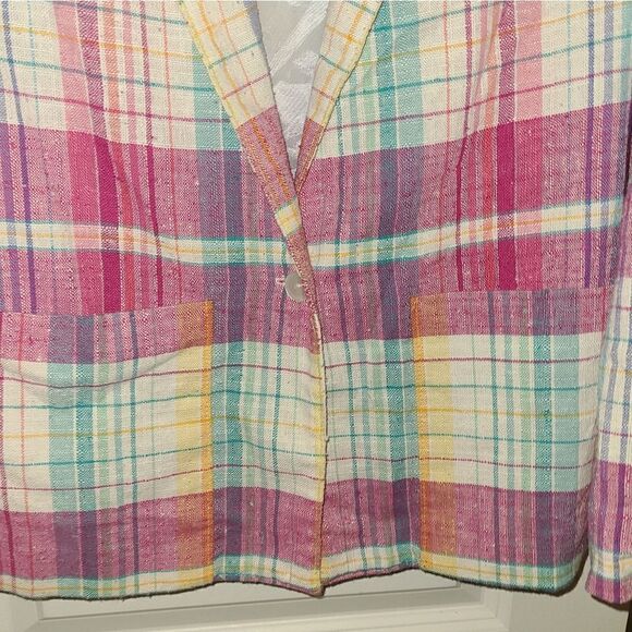 Vintage Bobbis Closet Pink Plaid Linen Blend Blazer - Picture 5 of 11